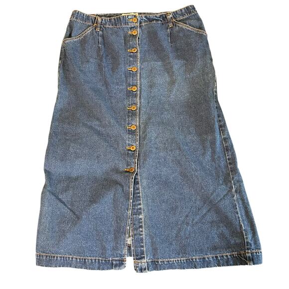 Y2K Vintage Denim Maxi Skirt 35" Waist Button Up Casual Modest Everyday Boho - Picture 1 of 4